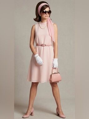 H&M Soft Pink Mock Neck Shift Dress A-Line Sleeveless Size 10